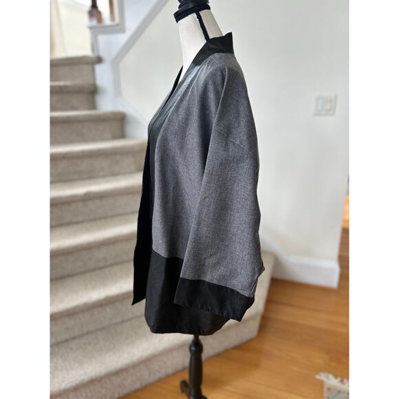 Natori Grey & Faux Leather Trim Open Kimono Cardigan - Picture 4 of 7